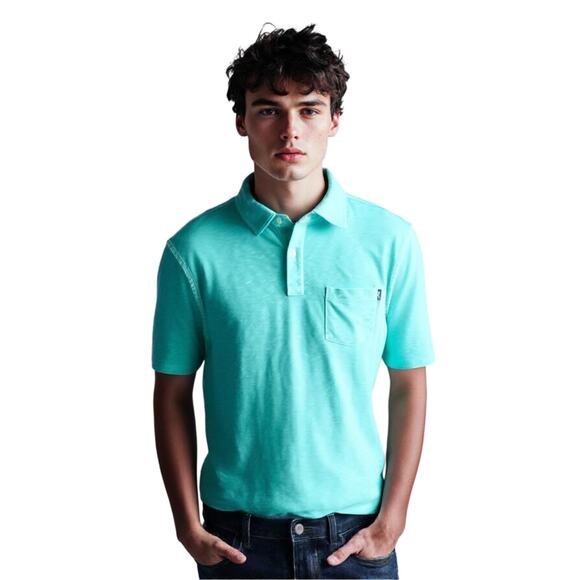 VINEYARD VINES Mens ISLAND Dyed Slub COTTON Pocket Polo CAICOS SMALL Aqua NWT - Picture 11 of 14